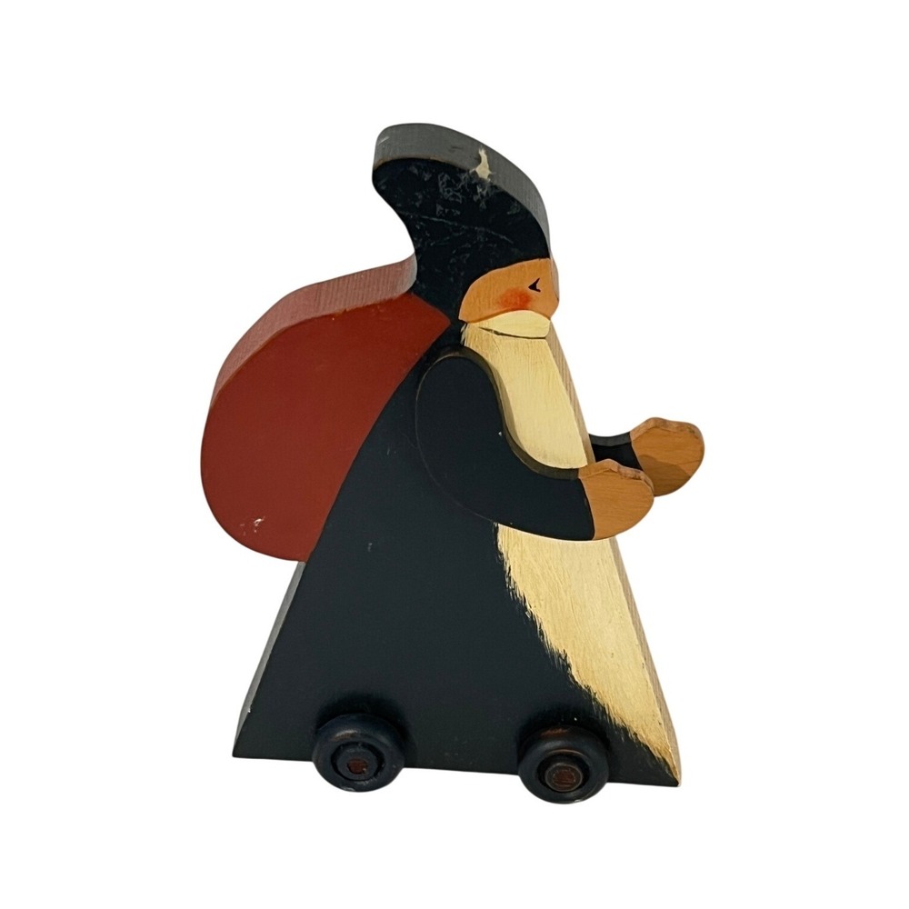 Vintage Primitive Folk Art Santa Figurine Unisex OS Black Red Wooden